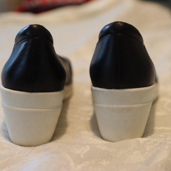 Naturalizer Susan Leather Slip on Wedge Shoe Size 8 Black White - Picture 4 of 12